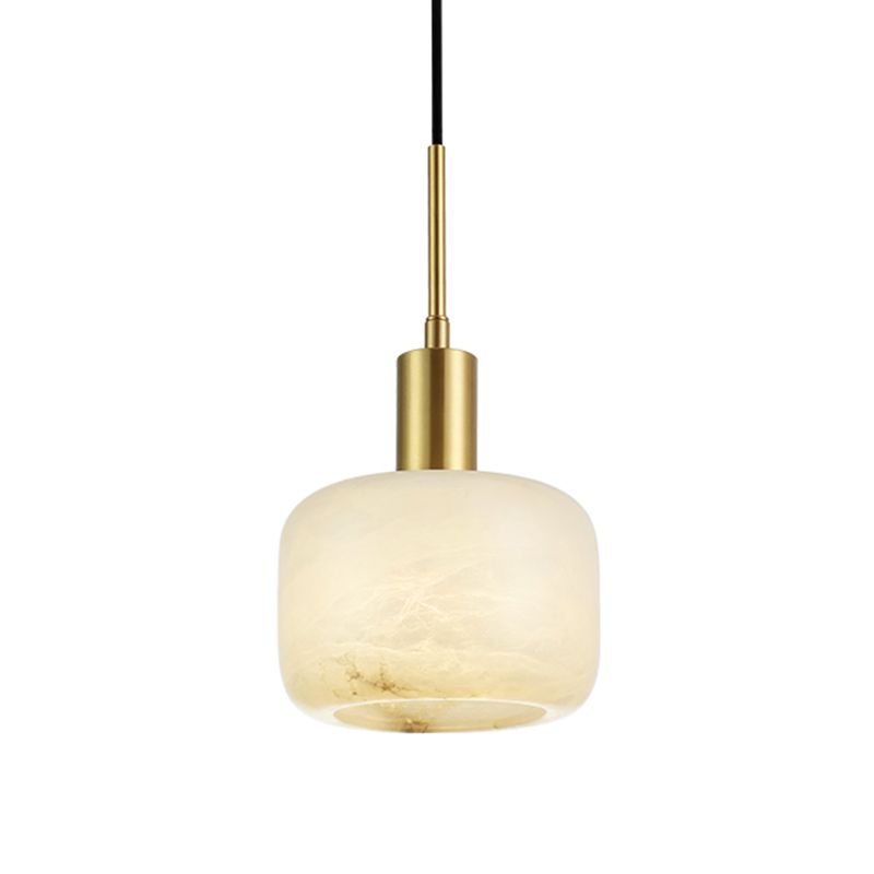 Stone Cylinder Pendant Light Fixture Modern Style Suspension Pendant Light in Brass