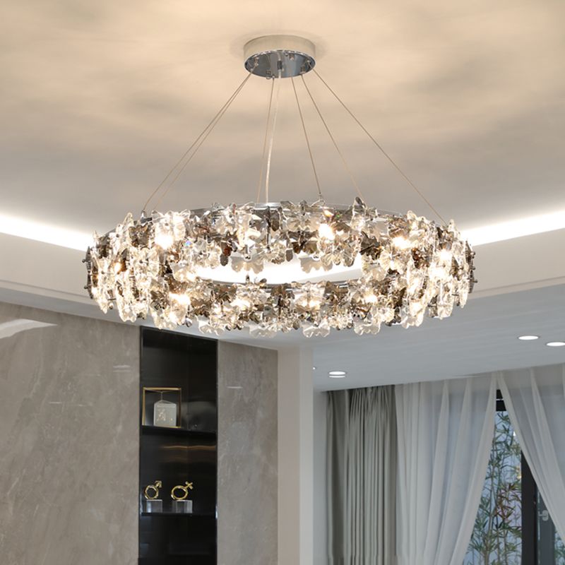 Flowering Butterfly Shape Crystal Circular Pendant Lamp for Living Room Bedroom