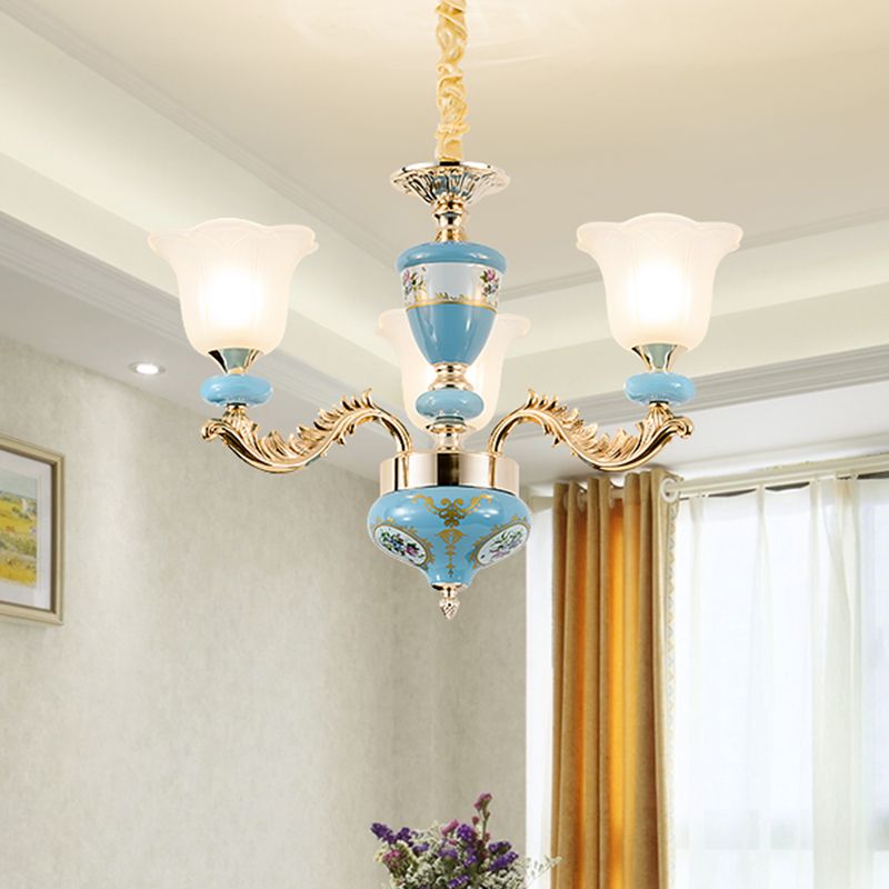 Lustre en verre opaline de 3/6.