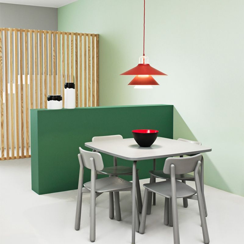 Layered Restaurant Pendant Lamp Metallic Single-Bulb Macaron Hanging Light