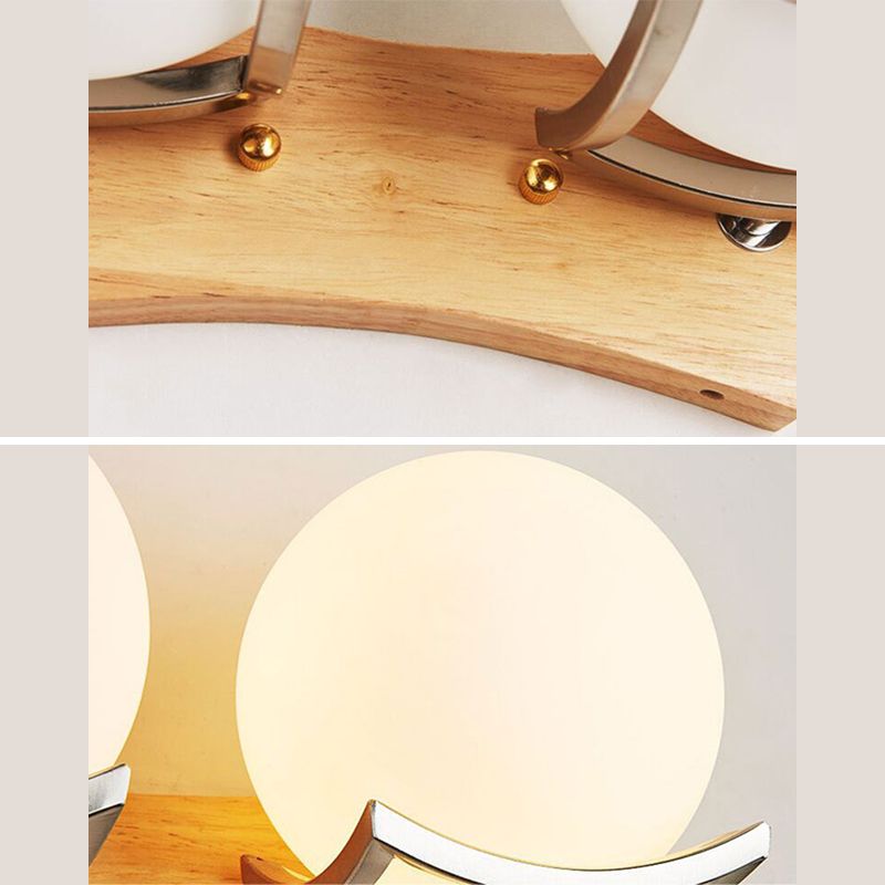 1 Light Wood Wall Light Sconce Modern Spherical Bedroom Wall Mounted Light Fixture