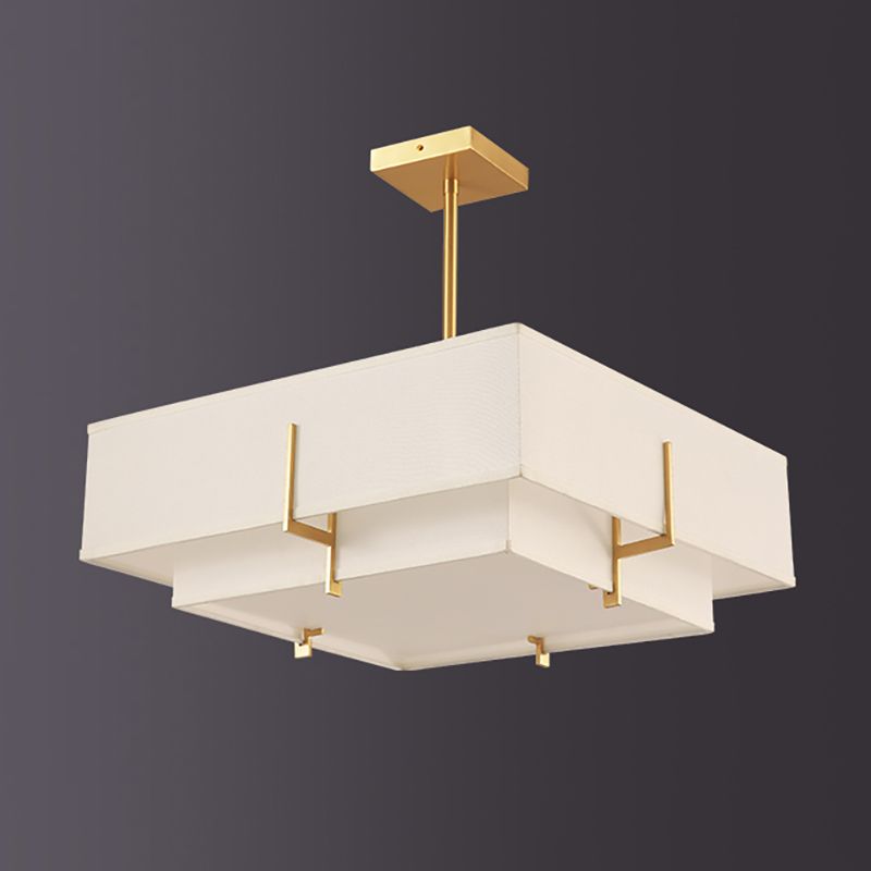 Brass Geometric Pendant Lamp Classic Fabric Chandelier for Living Room