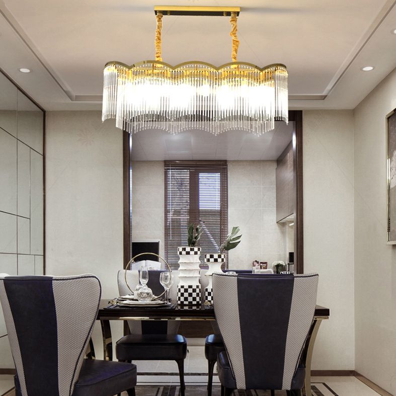 Varillas de vidrio transparente de oro estriado luces de araña moderna Luz de la isla lineal para sala de estar