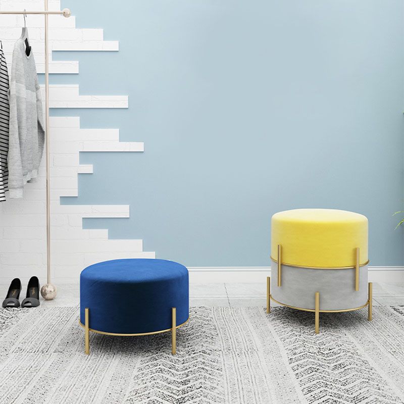 Solid Color Round Ottoman Mildew Resistant Velvet Upholstered Ottoman