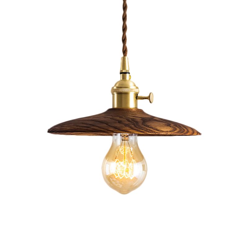 Contemporary Conical Hanging Lamp 1 Light Wood Suspension Light in Brown/Beige for Living Room