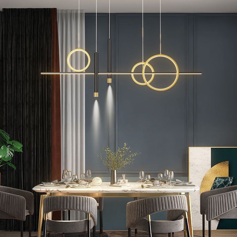 Modern Luxury LED Linear Island Pendant Light Wrought Iron Indoor Hanging Lamp with Silicone Shade