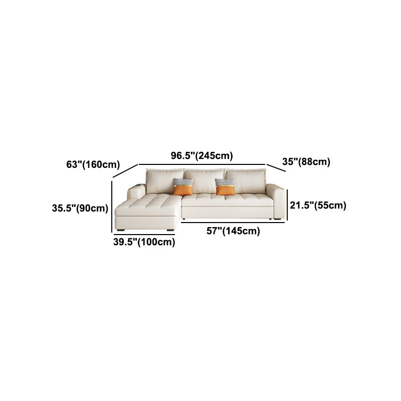 White Modern Sofa Bed with Storage USB Charging Convertible Sectional