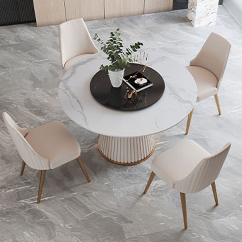 Contemporary Dining Round Table Sintered Stone Table with Metal Legs for Home