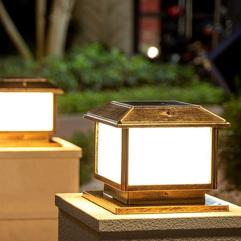 Rectangle Shape Metal Outdoor Lamp Modern Style 1-Light Solar Pillar Light
