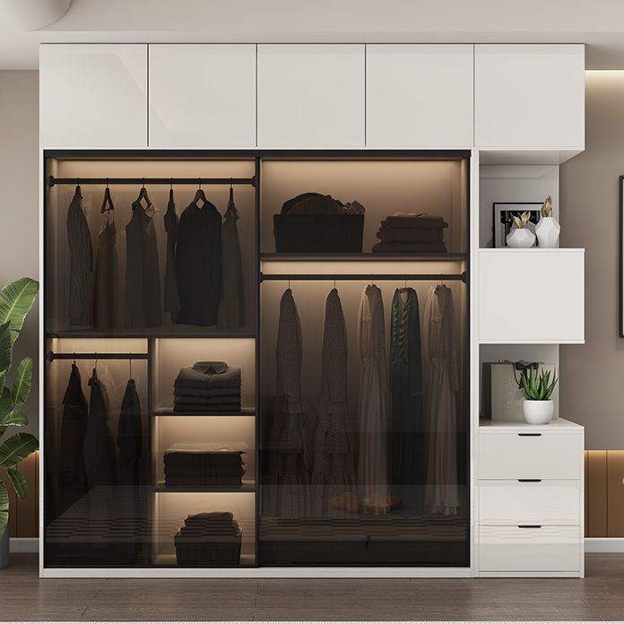 White Glass Wardrobe Rod Included Wardrobe Wardrobe Closet without Light