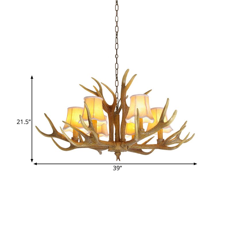 Lampada per goccia di soggiorno conico Resina tradizionale 3/4/5 Bulbi lampadario marrone Luce a sospensione con corna