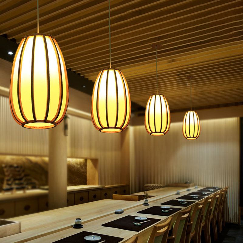 South-east Asia Barrel Ceiling Light Bamboo Single Restaurant Hanging Pendant Light in Wood