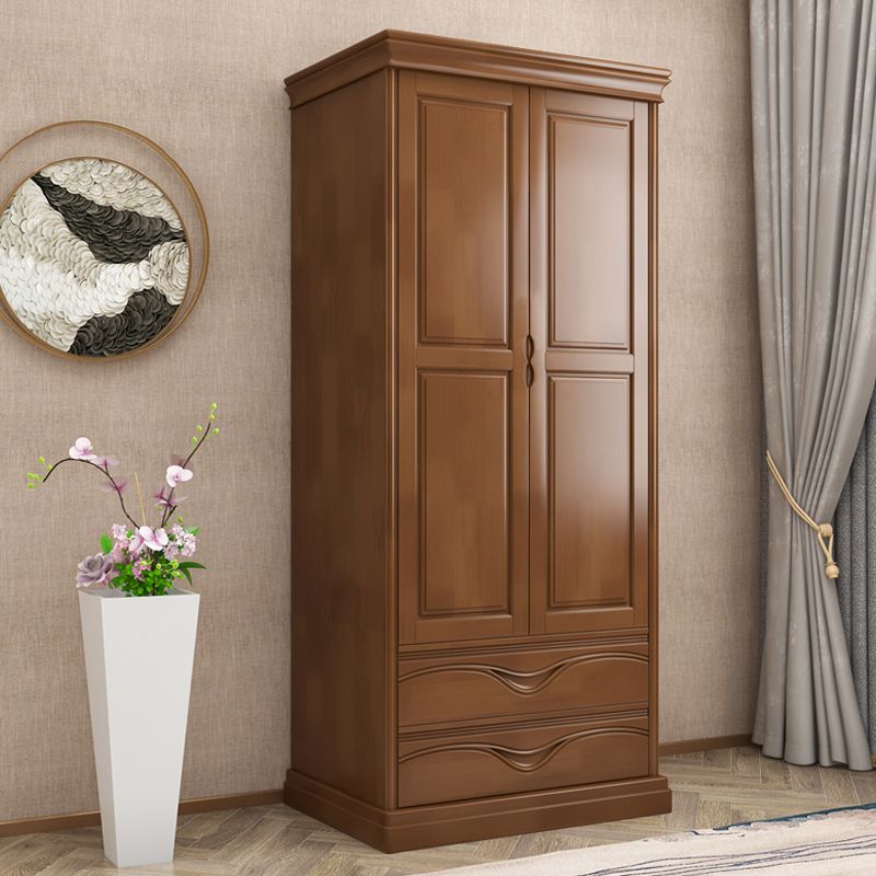 Rubberwood Armoire with Garment Rod Traditional Storage Cabinet with Drawers
