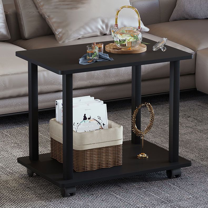 Modern 4 Legs Rectangular Coffee Table with Casters Cocktail Table in Black/White
