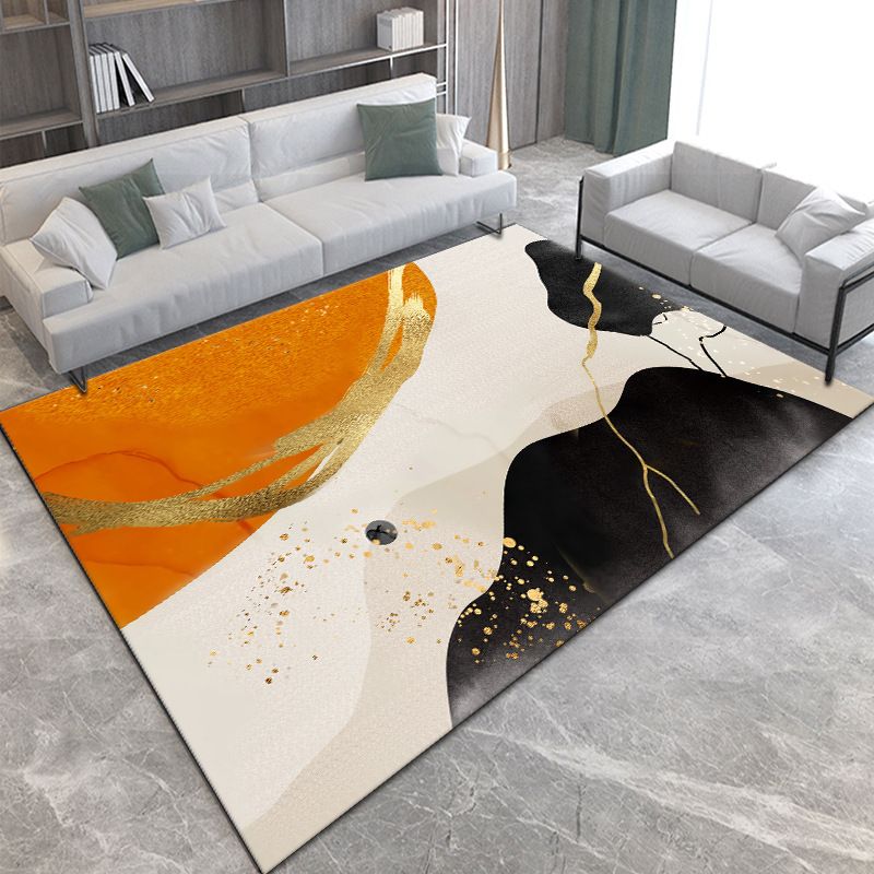Gold Modern Rug Polyester Circle Indoor Rug Non-Slip Backing Rug for Home Decor