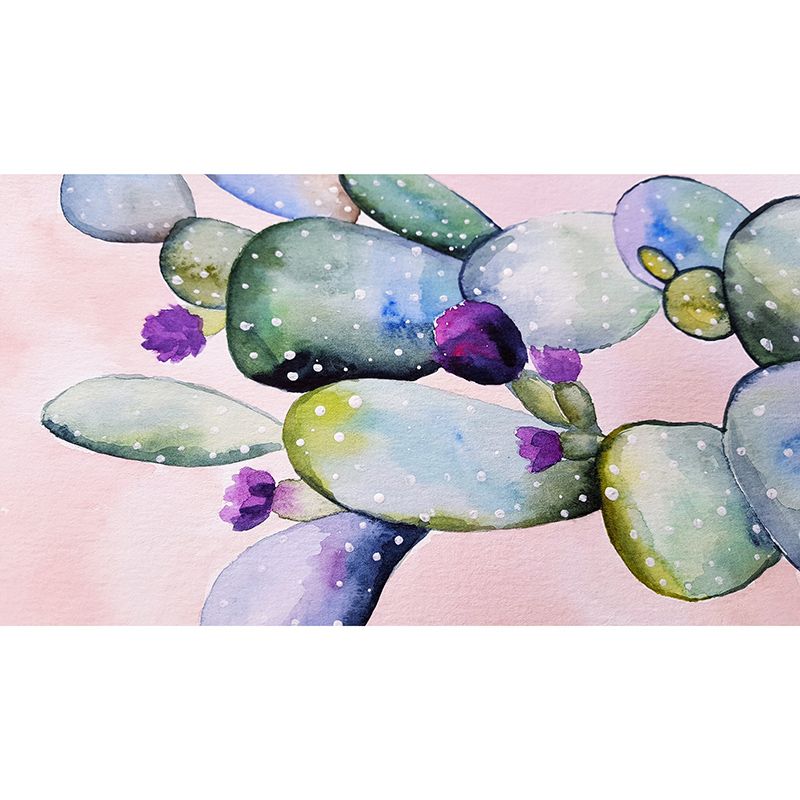 Tropical Cactus Illustration Mural Personalized Size Wall Covering for Sleeping Room