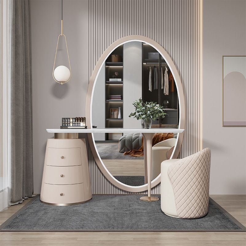 Modern Makeup Vanity Set With Three Drawer in Light Brown for Bedroom