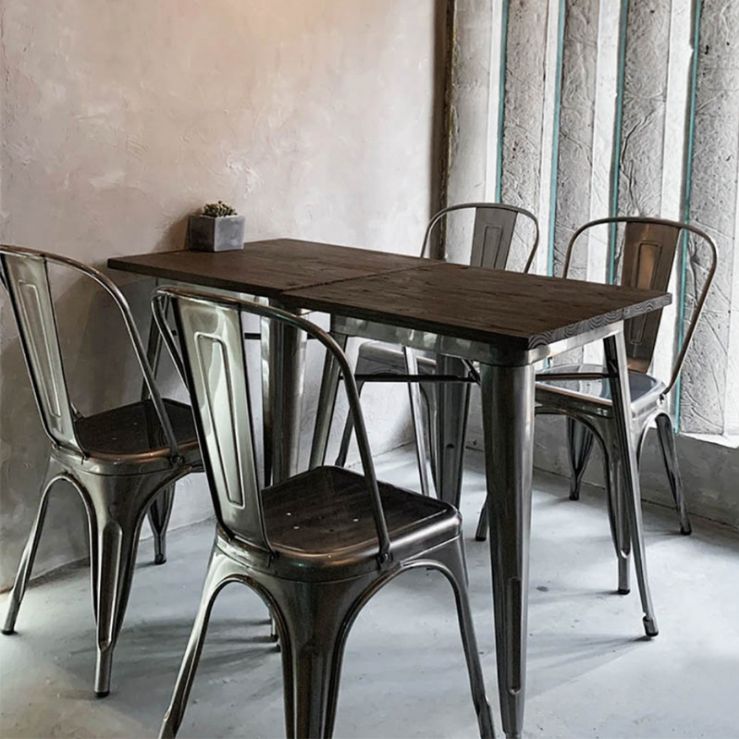Industrial Style Solid Wood Dining Set with Rectangle Shape Table and 4 Legs Base for Home Use
