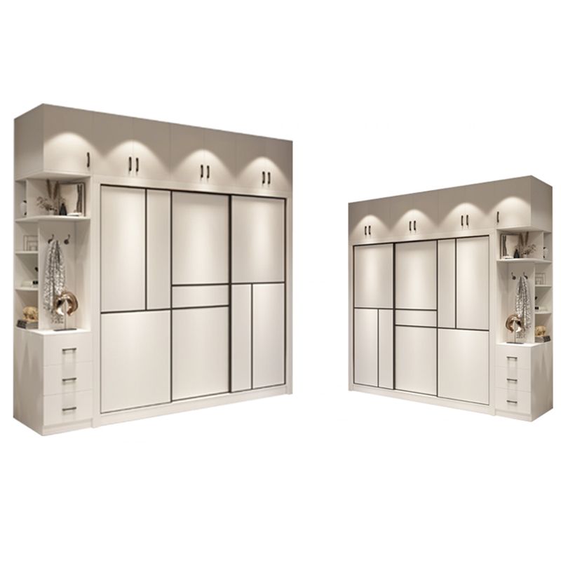 Contemporary White Wardrobe Armoire Engineered Wood Wardrobe with Sliding Door