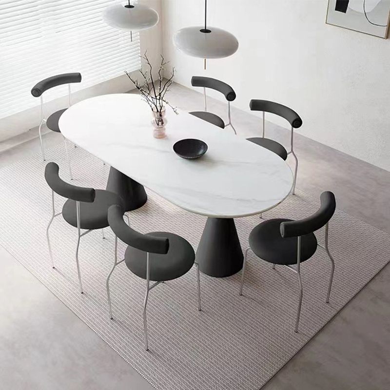 Modern Stone Ellipse Dining Table with Double Pedestal Base Table for Dining Room