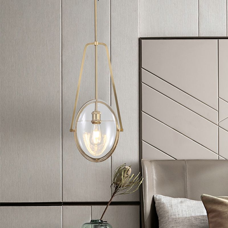 Gold Elliptical Hanging Ceiling Light Simplicity 1 Head Clear Glass Drop Lamp for Dining Room