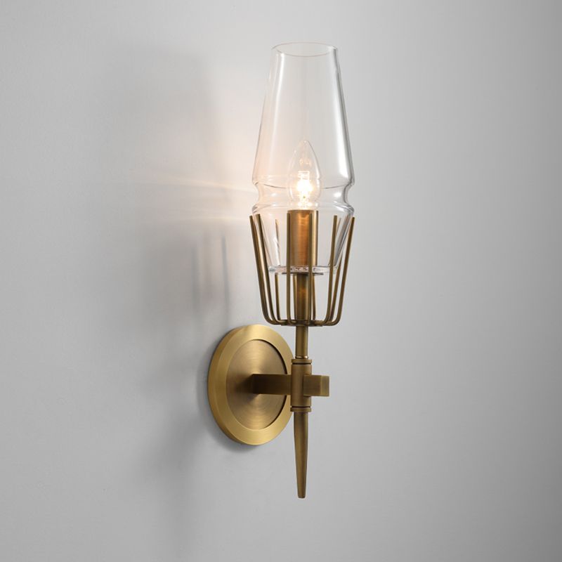 Metal Modern Wall Sconce Geometric Shape Wall Light with Glass Shade for Bedroom
