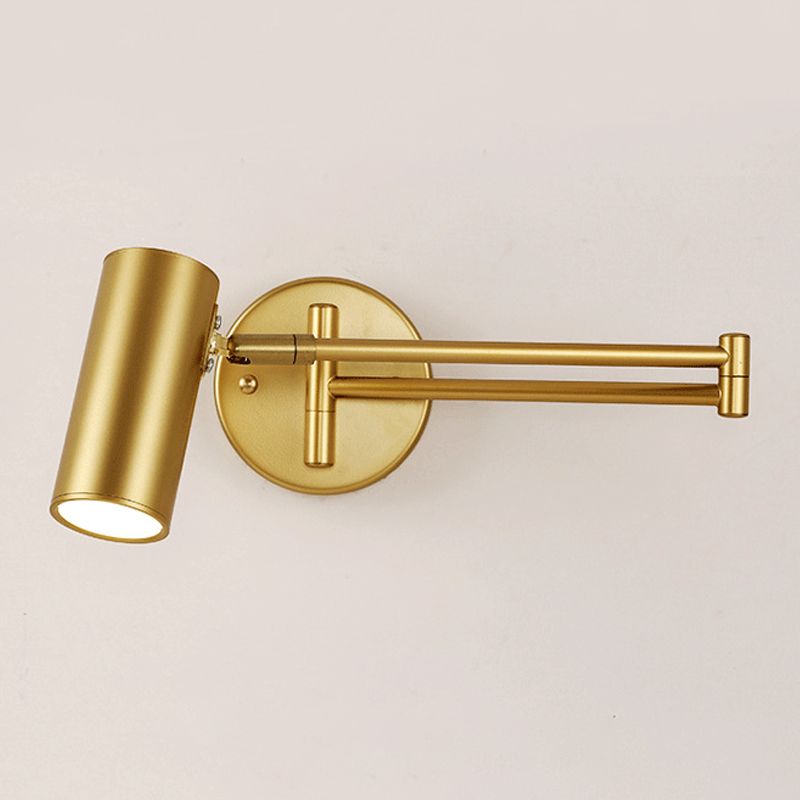 Nordic Metal Wall Light Cylinder 5.5" High Swing Arm Wall Sconce for Bedroom