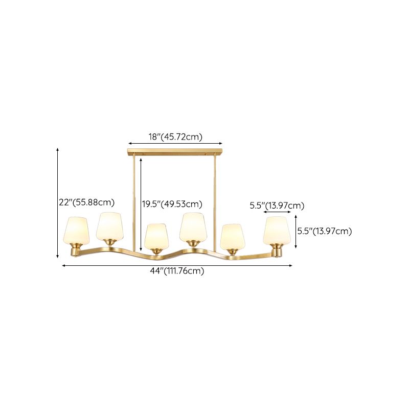 Golden Island Lamp Copper Island Hanging Lamp with Glass Shade for Dining Room