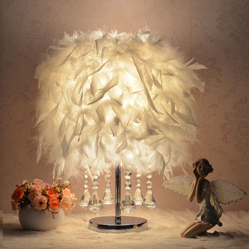 Cilindrisch nachtkastje lamp moderne stijl veer slaapkamer tafellicht met kristallen druppel