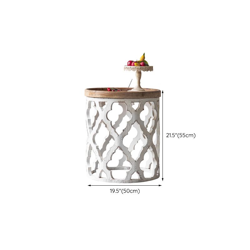 Rustic Solid Wood/Metal Round Distressed Living Room Accent Side Table