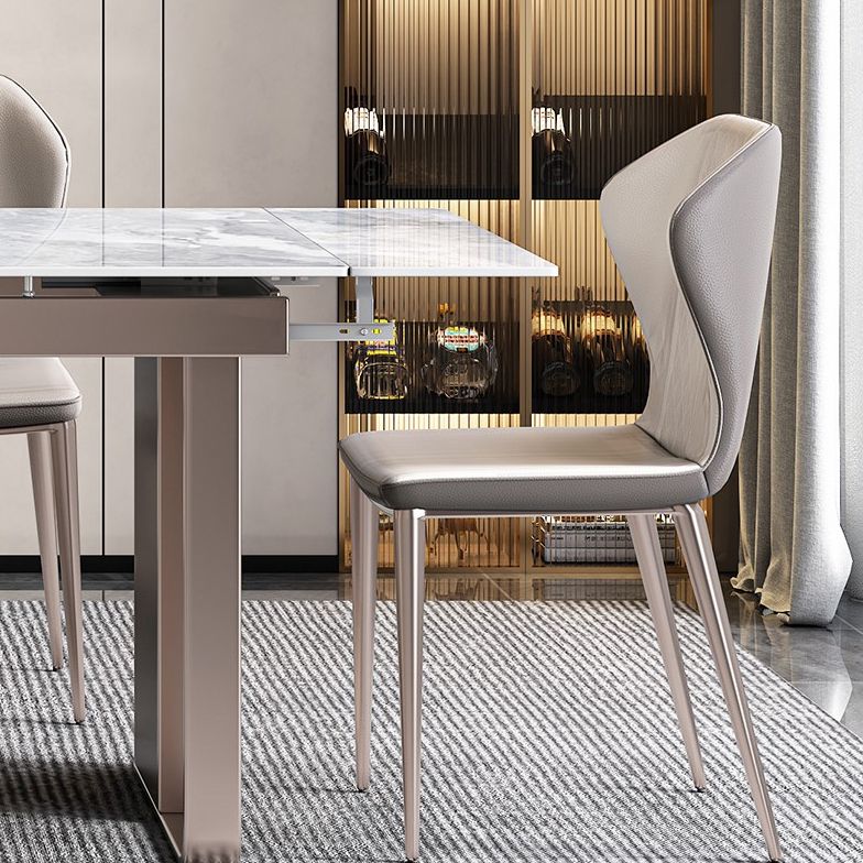 Minimalist Sintered Stone Extendable Dining Set Rectangle Kitchen Dining Set with Double Pedestal