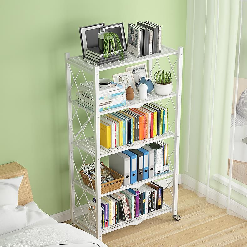 Industrial Open Etagere Bookshelf Steel Bookshelf with Caster Wheels