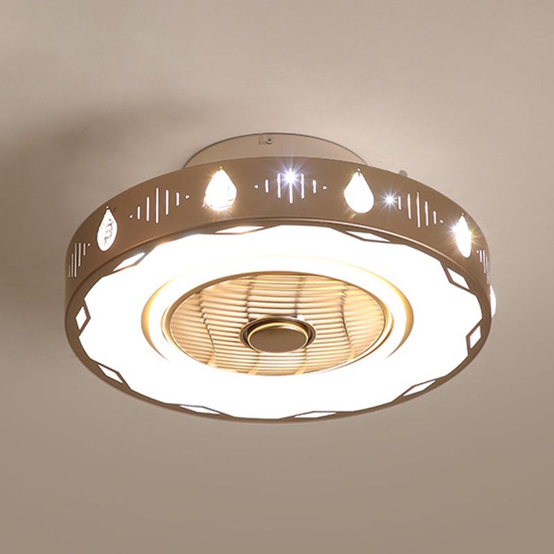 Circle slaapkamer semi -spoeling mount licht moderne acryl led champagne hangende plafondventilator lamp, 19,5 "/23.5" w