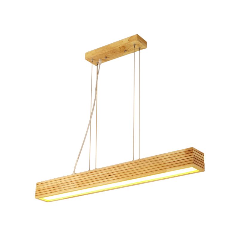 Linear Hanging Lamp Kit Contemporary Wood LED Beige Chandelier Light in White/Natural Light