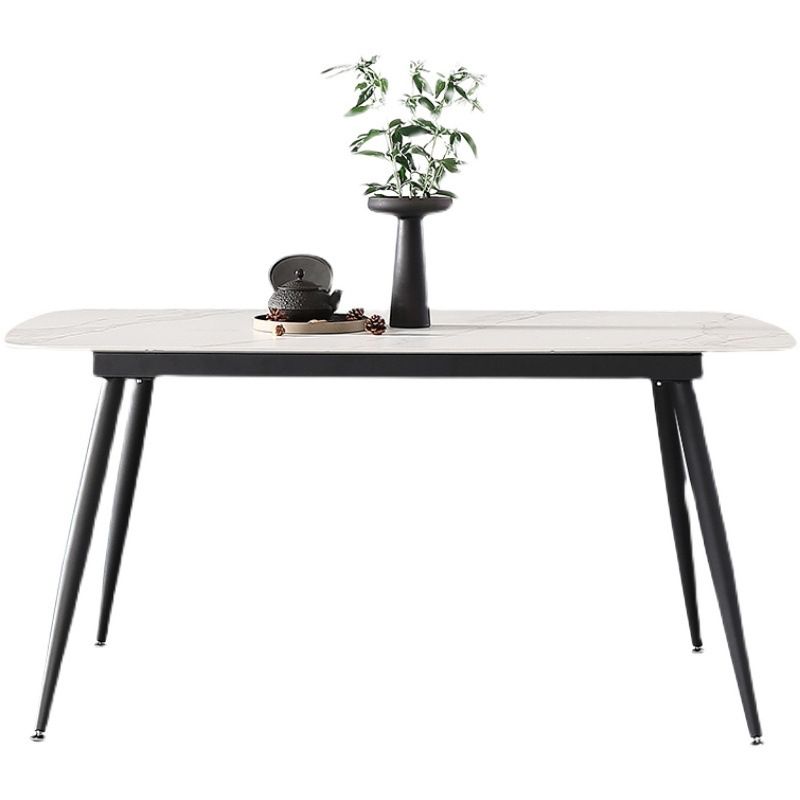 Meubles modernes en pierre frittée de table à manger de rectangle avec la base métallique