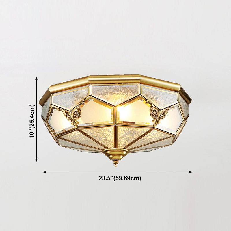 Glass Brass Flush Mount Light Bowl Shape Vintage Style Flush Mount Ceiling Light