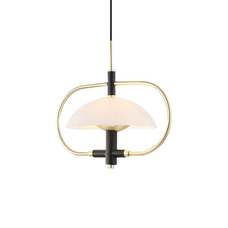 Comedor en forma de paraguas tono de vidrio claro colgante 1 cabeza colgante moderno con marco oblongo dorado
