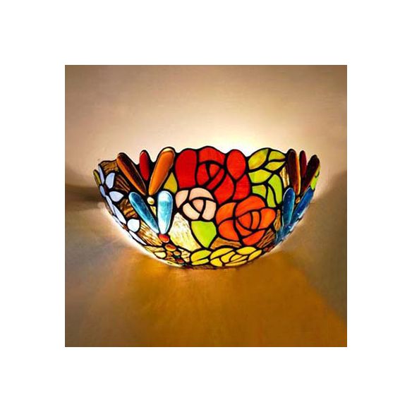 Stained Glass Floral Wall Lighting Rustic Tiffany 2 Lights Art Deco Wall Mount Light for Bedroom