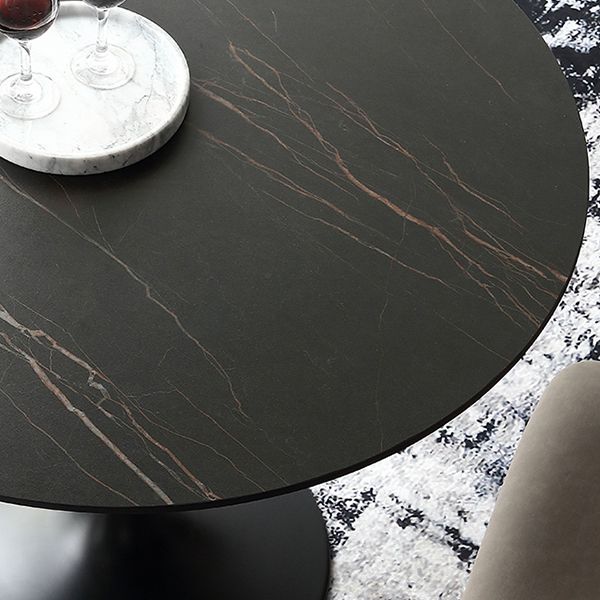 Metal Modern Round Indoor Table Black Sintered Stone Top Table for Dining Room