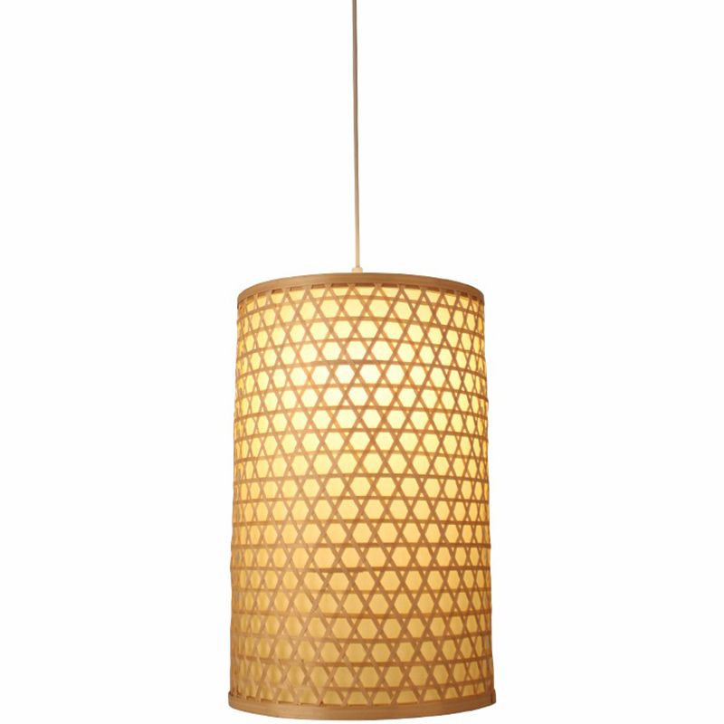 1 Bulb Restaurant Pendant Ceiling Light Simplicity Beige Pendulum Light with Cylinder Bamboo Shade