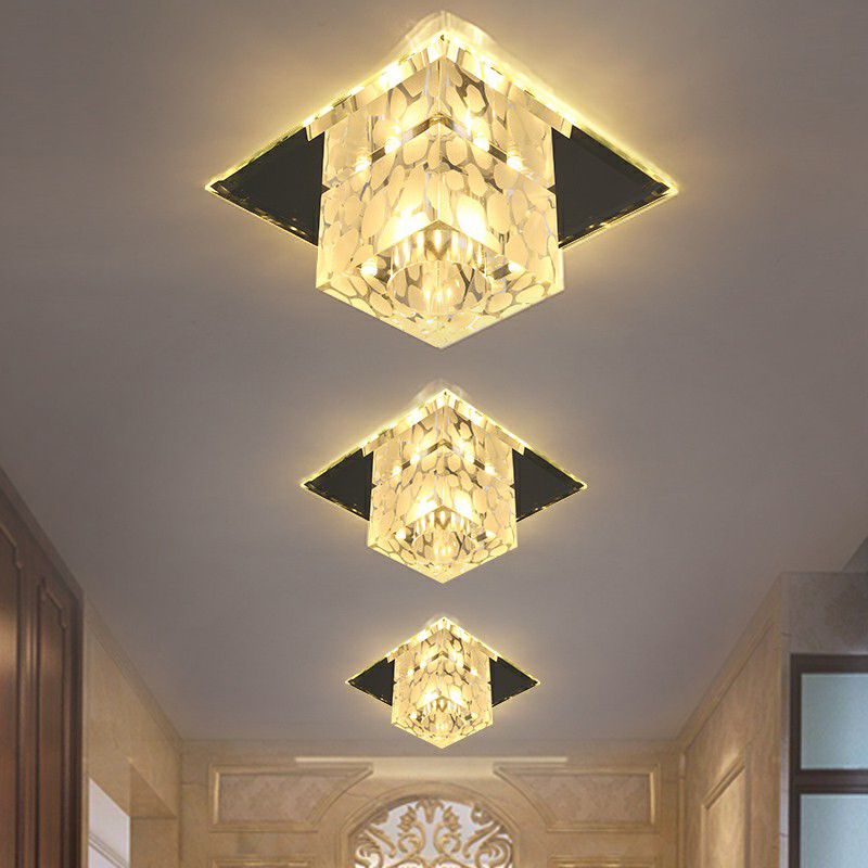 Cube Shaped Flush Mount Lighting Minimalist Crystal Hallway LED Flush Mount Fixture