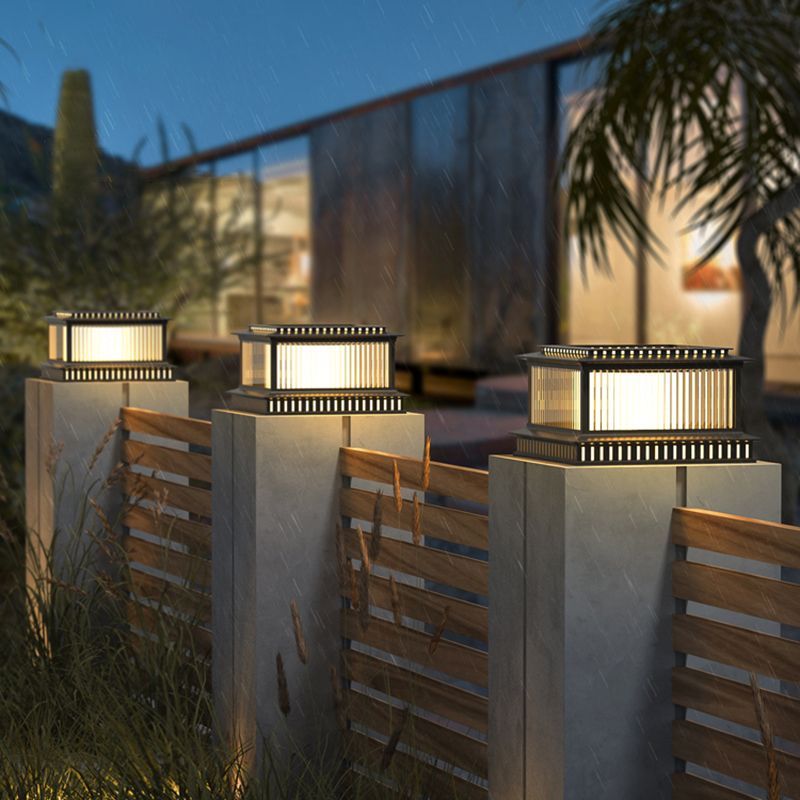 Modern Pillar Lamp Stainless Steel Outdoor Light in Black for Courtyard