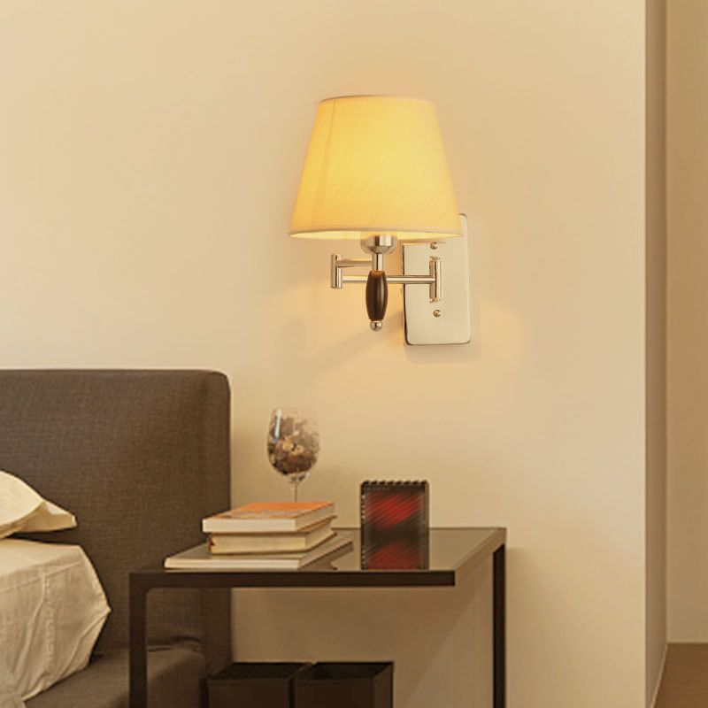 Modern Style Simple Wall Light Natural Burlap Shade Swing Arm Wall Sconce