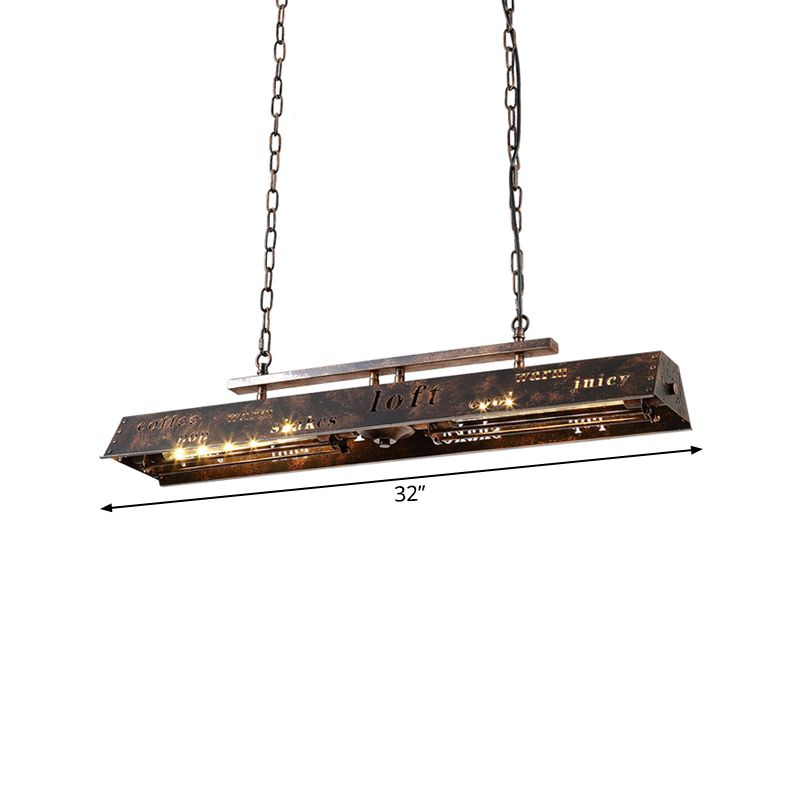Metal Brass Island Pendant Light Rectangle 2 Heads Loft Style Hanging Lamp with Etched Letter