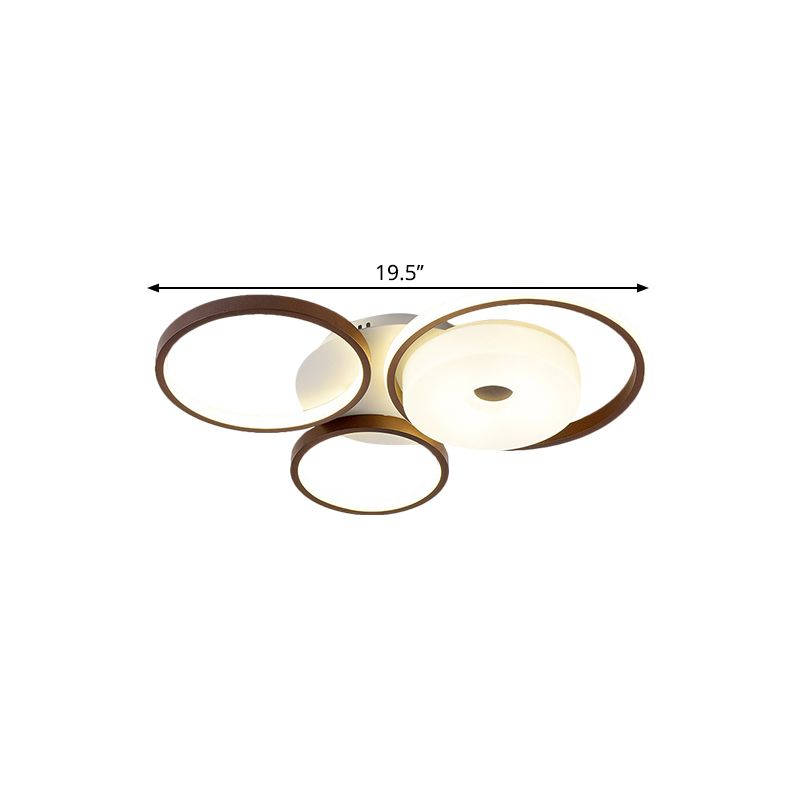 3 Rings Bedroom Flush Ceiling Light Metal 19.5"/25.5" W LED Modernism Flush Mount Lamp in Brown, Warm/White Light