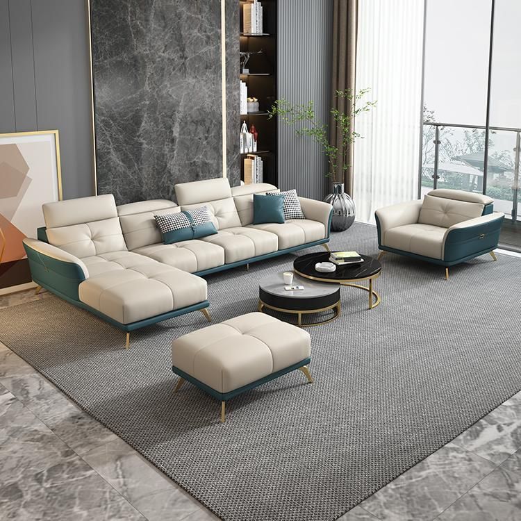 Tuxedo Arm Sectional Sofa 35.43"High Genuine Leather Tufted Split-Back Sofa