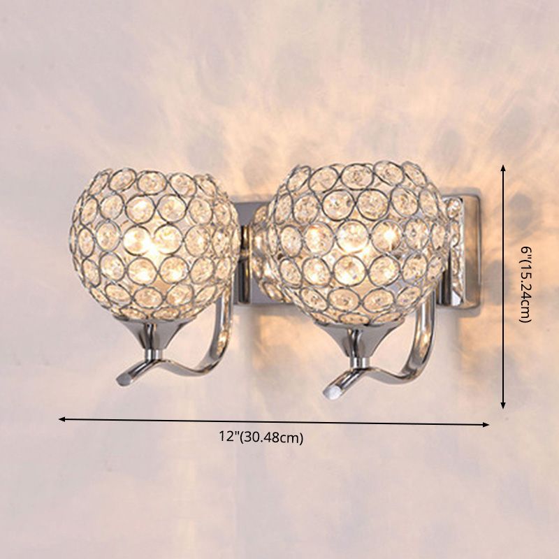 Globe Sconce Lamp Contemporary Crystal 2-Light Bedroom Wall Mount Light