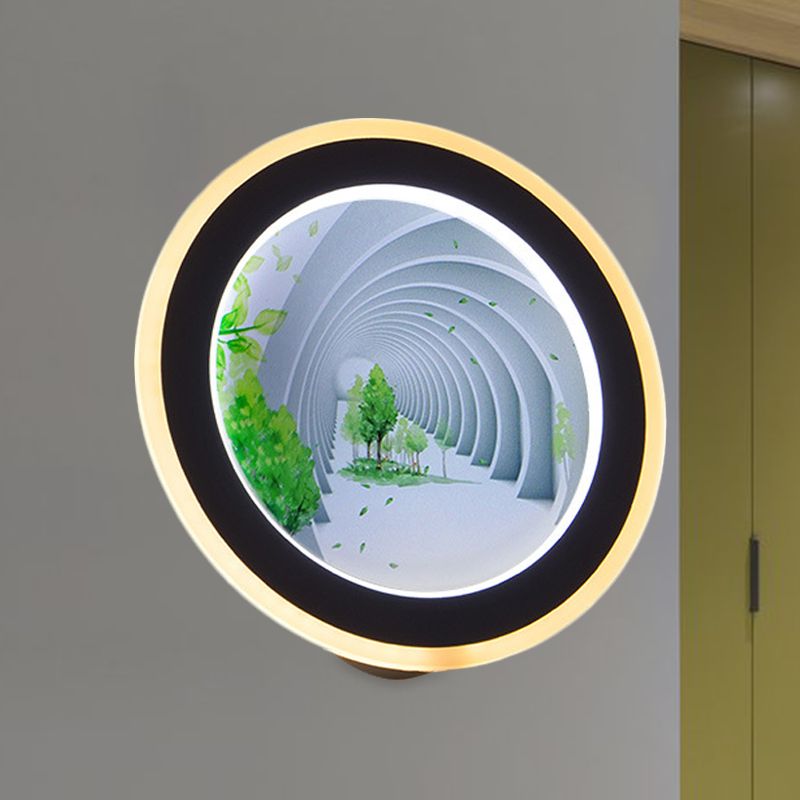 Túnel Visual Visual White Rounded Mural Ligera Asia LED Ilumina de pared acrílica para sala de reuniones
