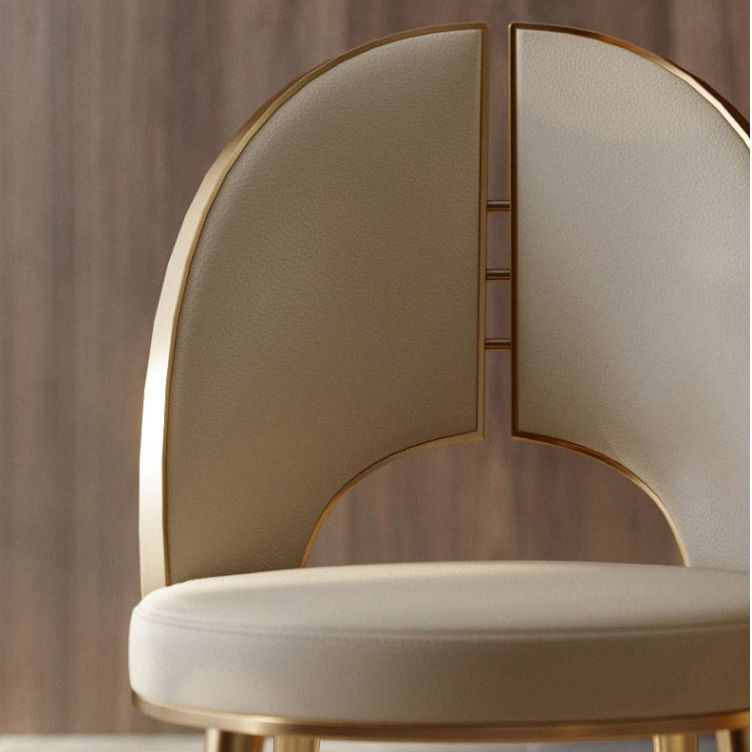 Nordic Style Side Chair Faux Leather Dining Chair with Metal Base for Home Use