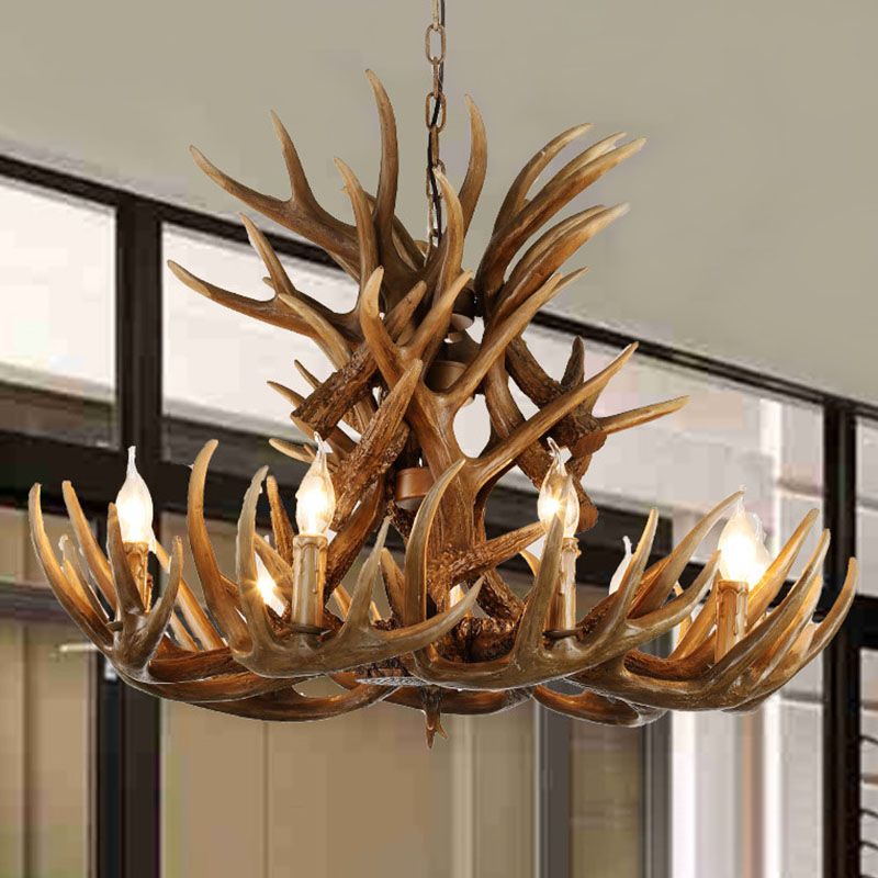 Deer Horn Resin Chandelier Lighting Classic Style Dining Room Pendant Light Fixture